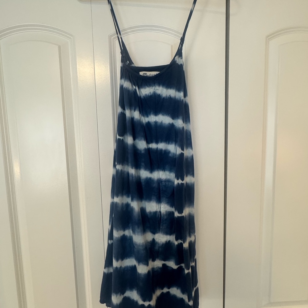 Madewell Navy and White Tie-Dye Dress
